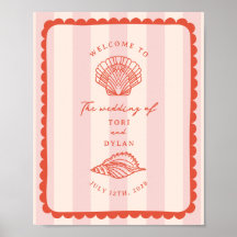 Seashells Scalloped Border Stripe Wedding Welcome