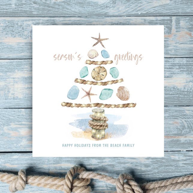 Seashells & Sea Glass | Coastal Christmas Tree Holiday Card (Creator Uploaded)