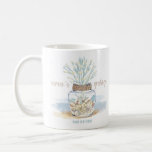 Seashells & Sea Glass Coral Coastal Christmas Coffee Mug<br><div class="desc">Coastal theme Christmas mug features a watercolor abstract beach with a rustic jar decorated with nautical rope,  seashells,  sea glass,  coral and string lights. The lower line of text can be personalized (such as with a name or brief caption or greeting).</div>