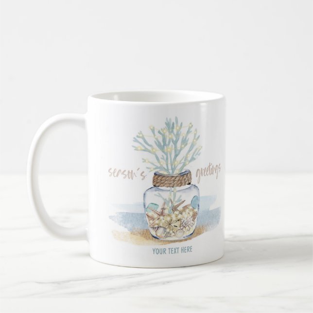 Seashells & Sea Glass Coral Coastal Christmas Coffee Mug (Left)