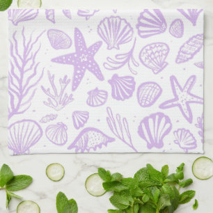 Seashells Sea Lavender Pattern Beach Shells Chic Kitchen Towel
