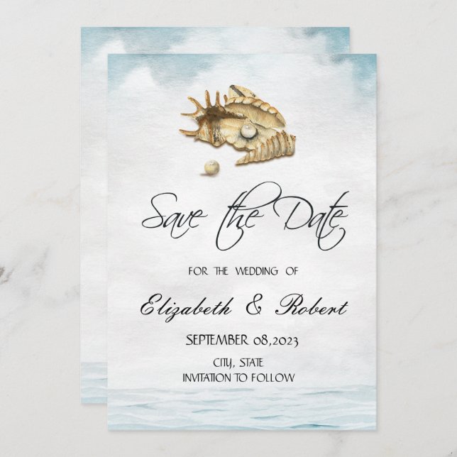 Seashells,Sea,Script  Save The Date (Front/Back)