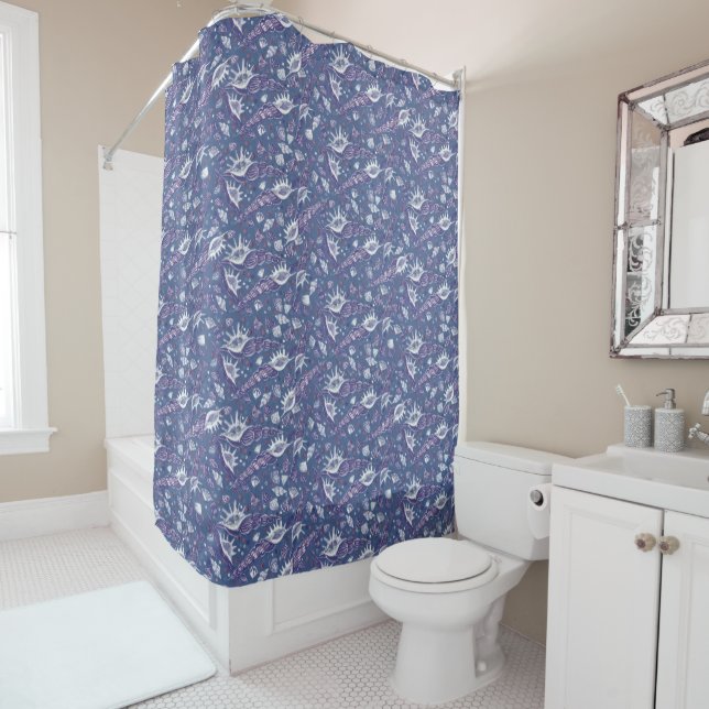 Seashells Sea Shell Nautical Pattern Navy Blue (In Situ)