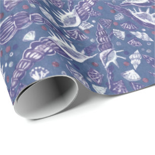 Seashells Sea Shell Nautical Pattern Violet Teal Wrapping Paper