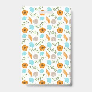 Seashells Sea Snail Orange Flower Green Leaves Badge