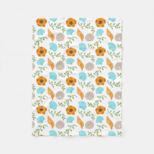 Seashells Sea Snail Orange Flower Green Leaves Fleece Blanket