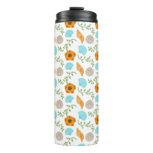 Seashells Sea Snail Orange Flower Green Leaves Thermal Tumbler