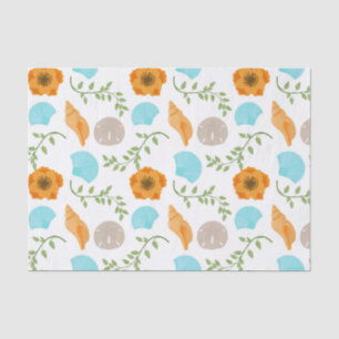 Seashells Sea Snail Orange Flower Green Leaves Tissue Paper