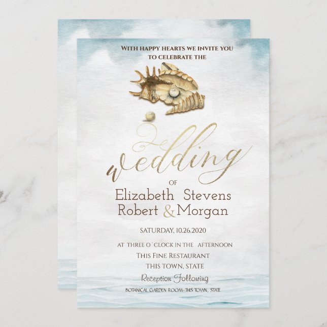 Seashells,Sea,String Lights  Invitation (Front/Back)