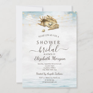 Seashells,Sea,String Lights Script Bridal Shower Invitation