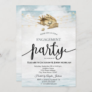 Seashells,Sea,String Lights Script Engagement  Invitation