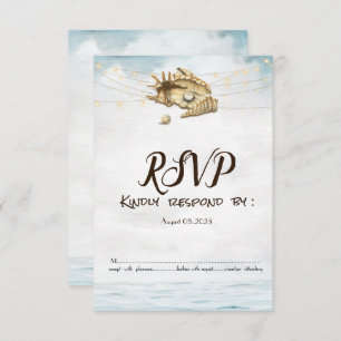 Seashells,Sea,String Lights Script Lights RSVP Invitation