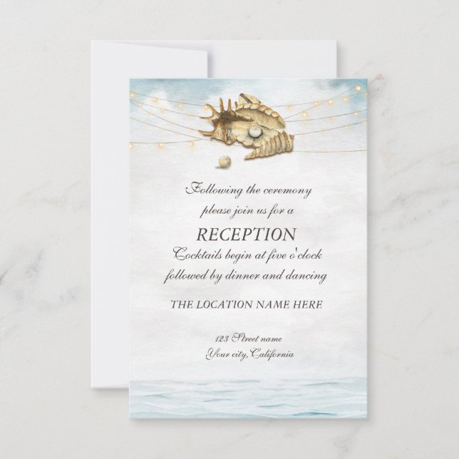 Seashells,Sea,String Lights Script Reception Invitation (Front)