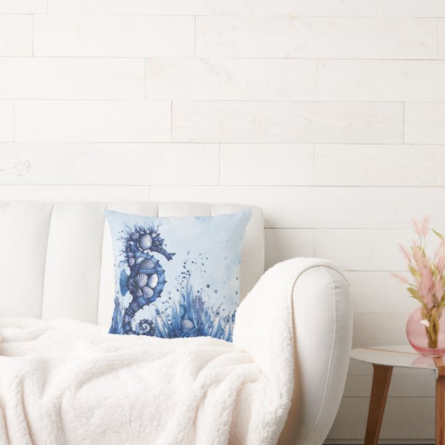 Seashells Seahorse Throw Pillow (Couch)