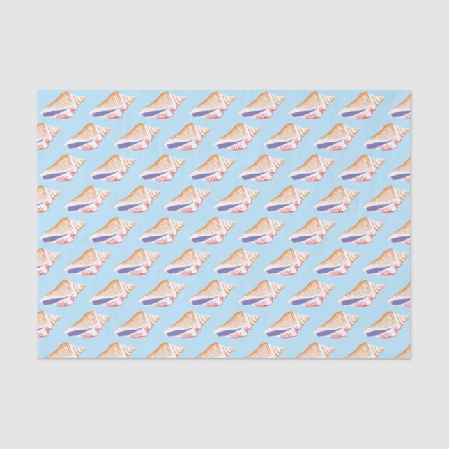 Seashells Simple Sea Ocean Pattern Blue white Tissue Paper (Front)