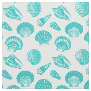 Seashells - soft aqua and white fabric