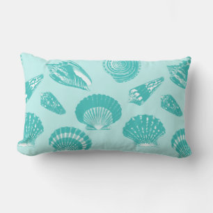 Seashells - soft aqua and white lumbar pillow