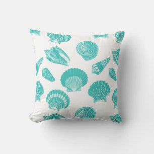 Seashells - soft aqua and white throw pillow