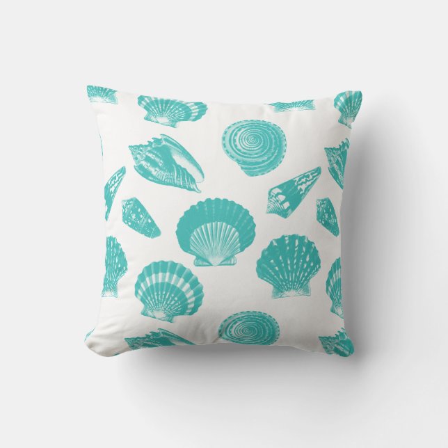 Seashells - soft aqua and white throw pillow (Front)