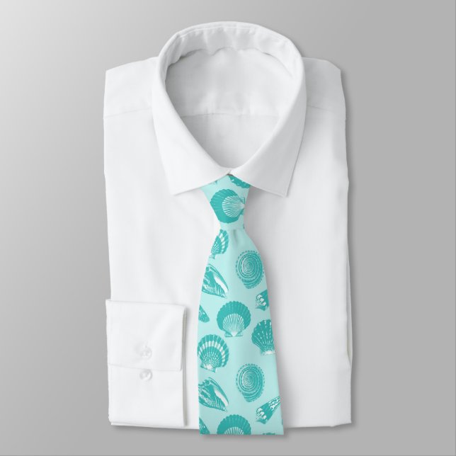 Seashells - soft aqua and white tie (Tied)