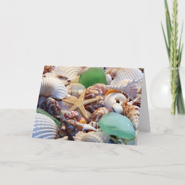 Seashells Starfish & Beach Glass Greeting Card (Front)