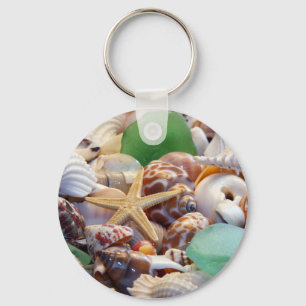 Seashells Starfish & Beach Glass Keychain