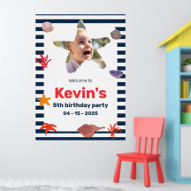 Seashells, Starfish & Coral on Nautical Stripes