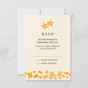 Seashells & Starfish Heart Summer Beach RSVP Card