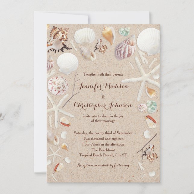 Seashells & Starfish on the Beach Wedding Invitation (Front)