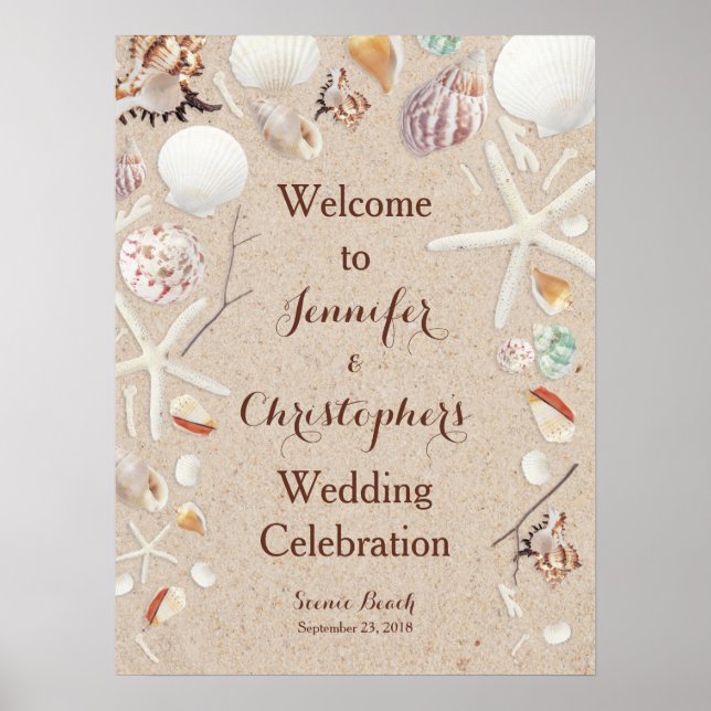 Seashells & Starfish on the Beach Wedding Poster (Front)