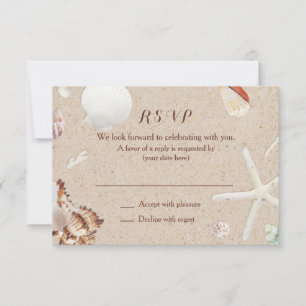 Seashells & Starfish on the Beach Wedding RSVP Card