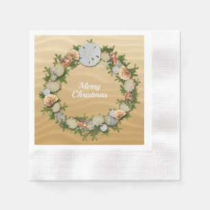 Seashells Starfish Sand Dollar Christmas Wreath Napkin