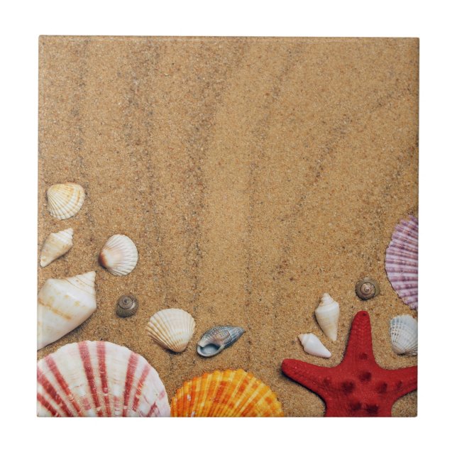 Seashells Starfish Sandy Beach Tile (Front)