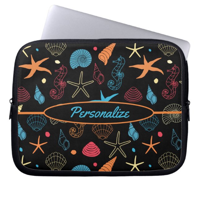 Seashells Starfish Seahorse Ocean Beach Laptop Sleeve (Front)