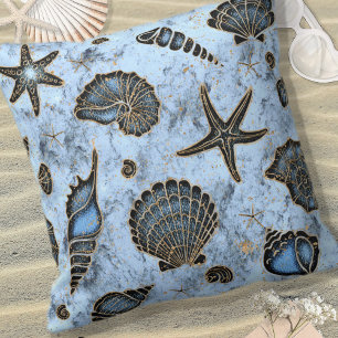 Seashells Starfish Watercolor Blue ID782 Throw Pillow