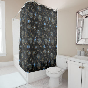 Seashells Starfish Watercolor Midnight Blue ID782