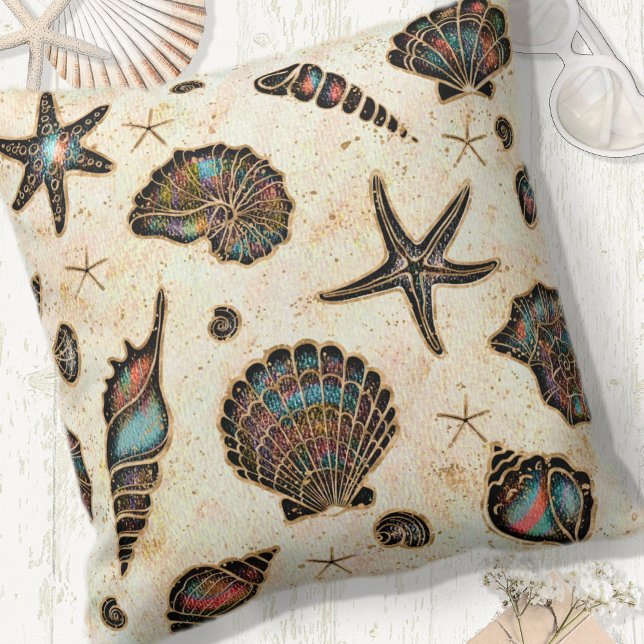 Seashells Starfish Watercolor Rainbow ID782 Throw Pillow (Creator Uploaded)