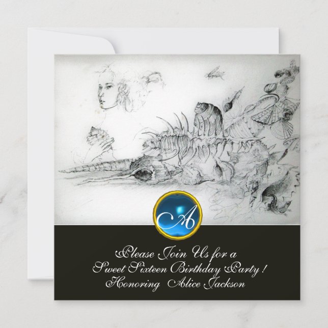 SEASHELLS SWEET SIXTEEN PARTY Sapphire Monogram Invitation (Front)
