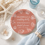 Seashells Terracotta Beach Coastal Bridal Shower Paper Plate<br><div class="desc">Seashells and Wedding Bells Bridal Shower Paper Plates – Coastal Beach Theme (Terracotta / Coral / Peach Pink) | Personalized Beach Themed Bridal Shower Decorations Bring effortless coastal elegance to your celebration with these “Seashells and Wedding Bells” personalized bridal shower paper plates, thoughtfully designed to capture the beauty of the...</div>