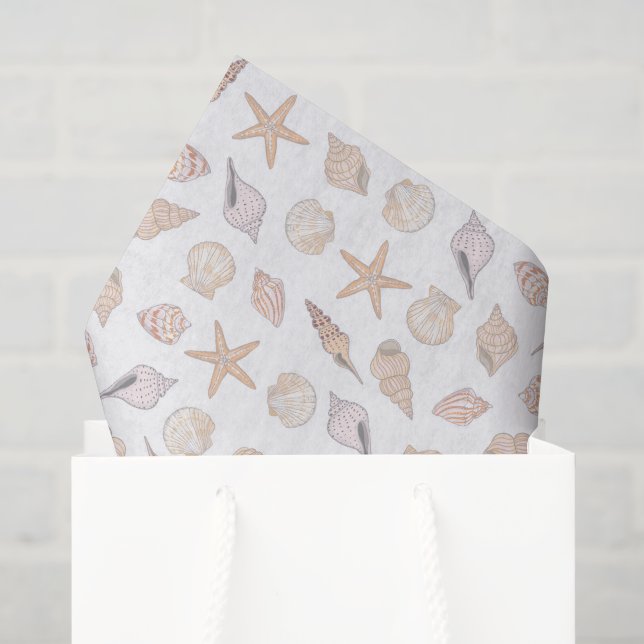 Seashells Tissue Paper, Decoupage Beach Coastal Paper (Gift Bag)