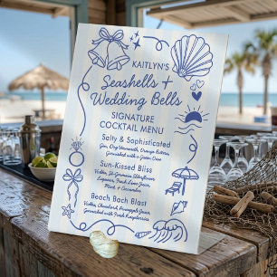 Seashells & Wedding Bells Bachelorette Bar Drinks Pedestal Sign