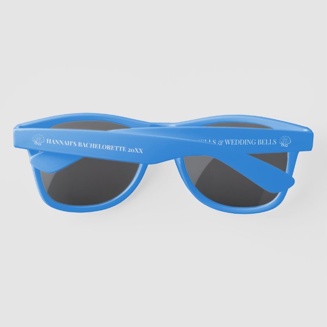Seashells & Wedding Bells Bachelorette Blue Sunglasses (Back)