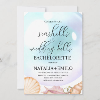 Seashells Wedding Bells Bachelorette Invitations 