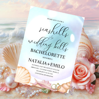 Seashells Wedding Bells Bachelorette Invitations 