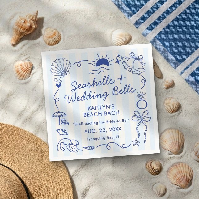 Seashells & Wedding Bells Beach Bachelorette Party Napkin (Creator Uploaded)