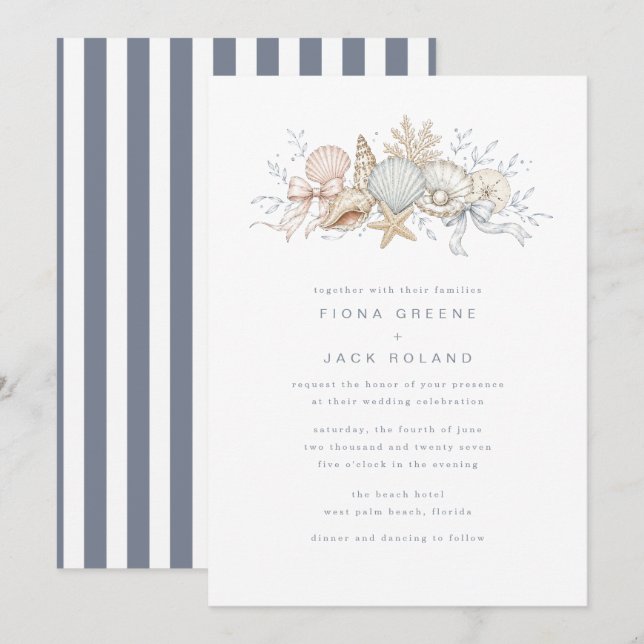Seashells & Wedding Bells Beach Wedding Invitation (Front/Back)