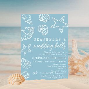 Seashells & Wedding Bells Blue Sea Bridal Shower Invitation
