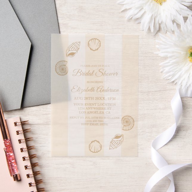 Seashells & Wedding Bells Bridal Shower Vellum Invitations (Wedding)