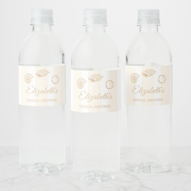 Seashells & Wedding Bells Bridal Shower Water Bottle Label (Bottles)