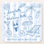 Seashells wedding bells bridesmaids gifts custom square paper coaster<br><div class="desc">Seashells and wedding bells coastal bachelorette party favors monogrammed coasters seashell coastal bridesmaids gifts personalized coasters, last toast on the coast bridesmaids gifts custom coasters, bridal shower favors, bridal party favors, hen night favors, personalized coasters favors, wedding favors, personalized bachelorette party favors, practical bridesmaids gifts, beach party favors, beach wedding...</div>
